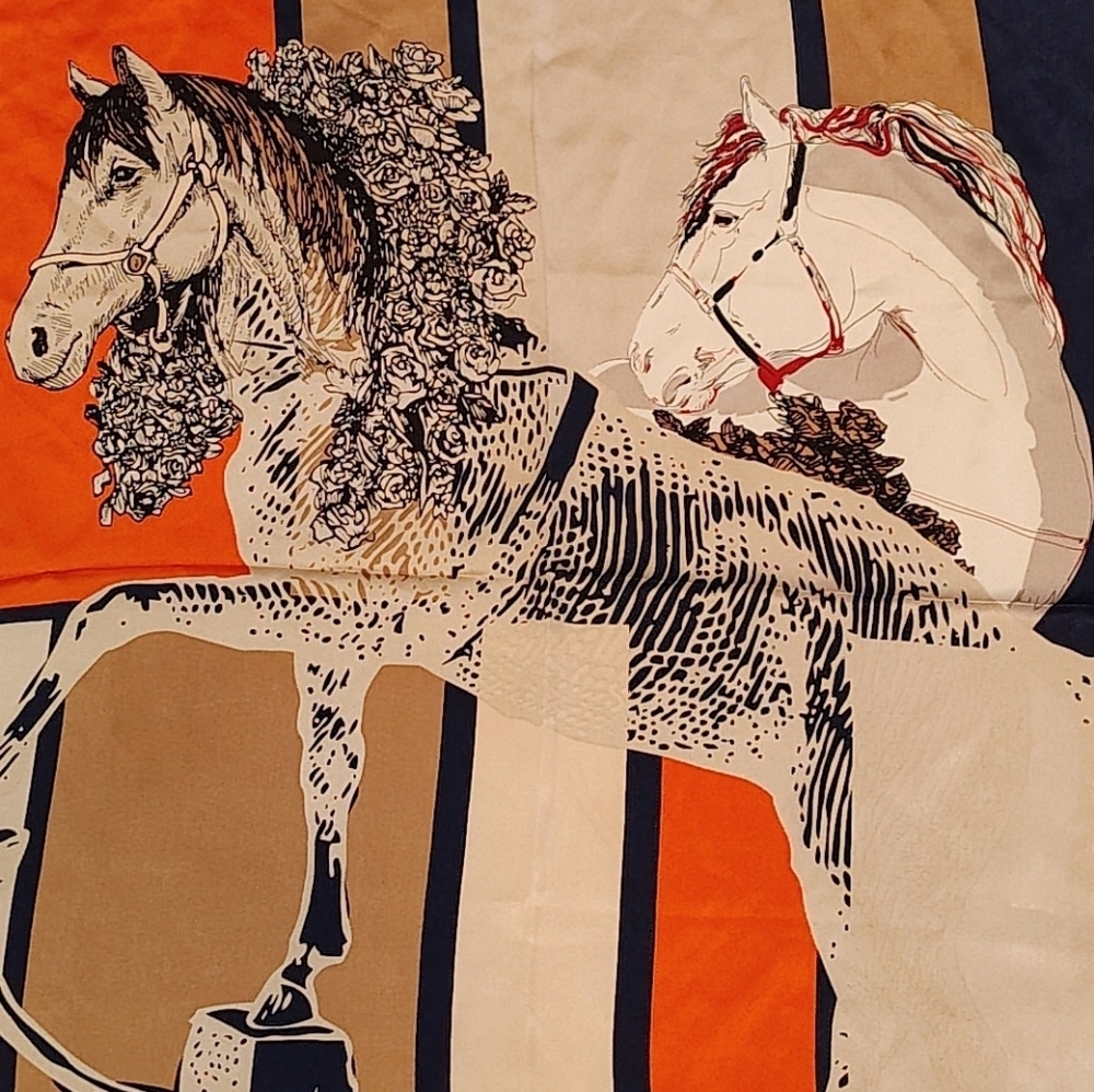Equestrian Horse Silk Scarf Square Horses Geometric - Picture 11 of 13